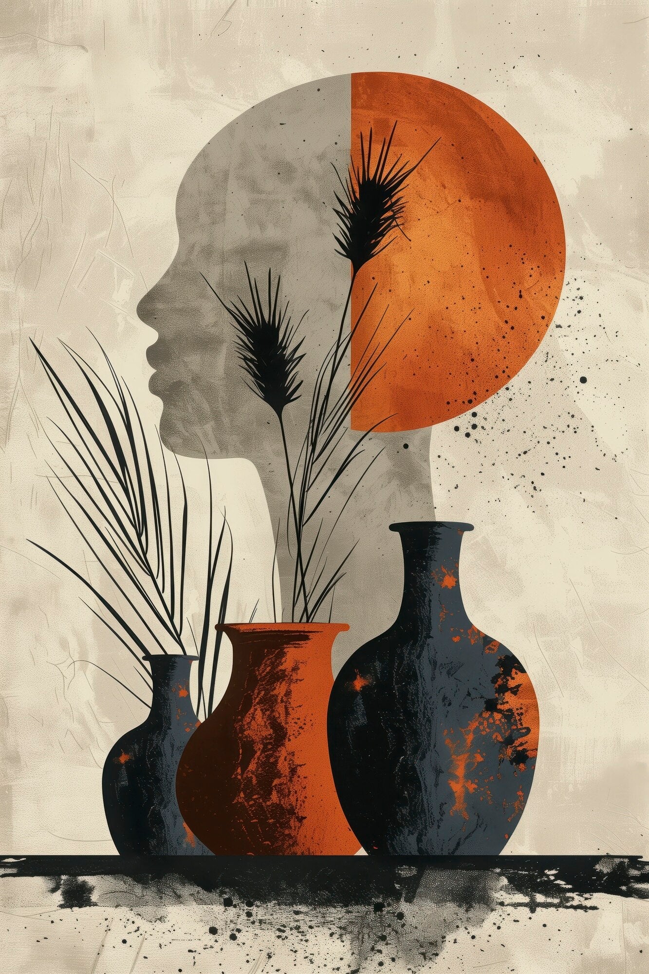 Abstract Art Vase & Head Silhouette
